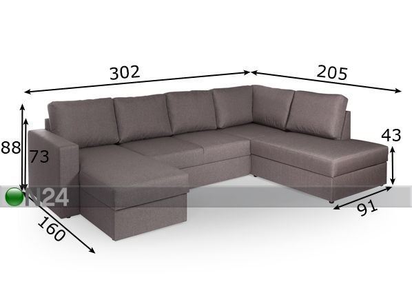 Угловой диван-кровать с двумя ящиками Ronny размеры
