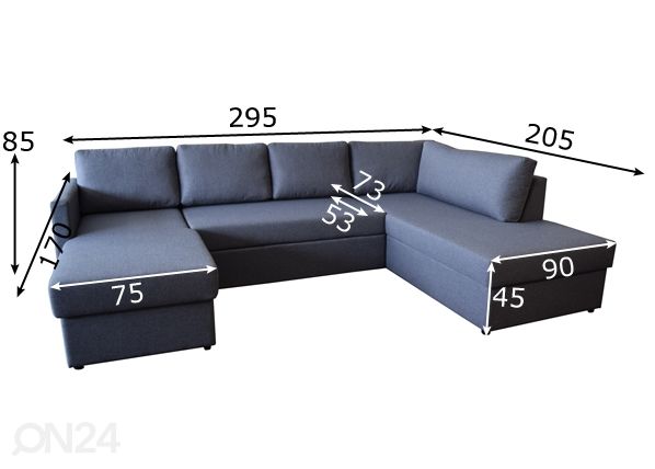Угловой диван-кровать с двумя ящиками Vegas размеры