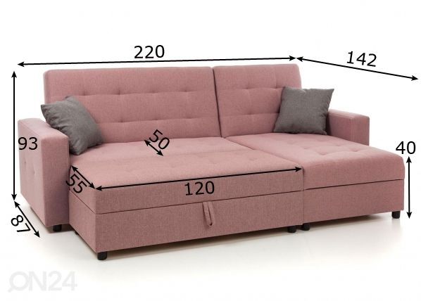 Угловой диван-кровать с ящиком + пуф с ящиком Denver размеры