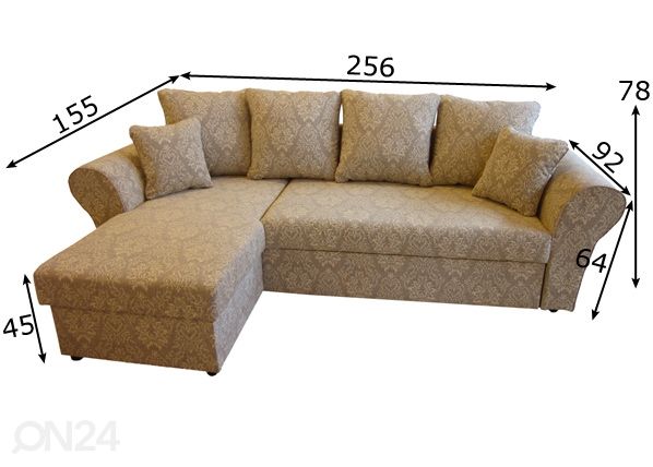 Угловой диван-кровать с ящиком Aino размеры