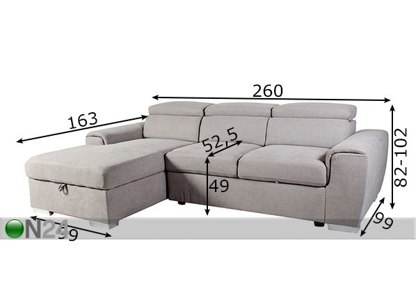 Угловой диван-кровать с ящиком Elba, левый угол размеры
