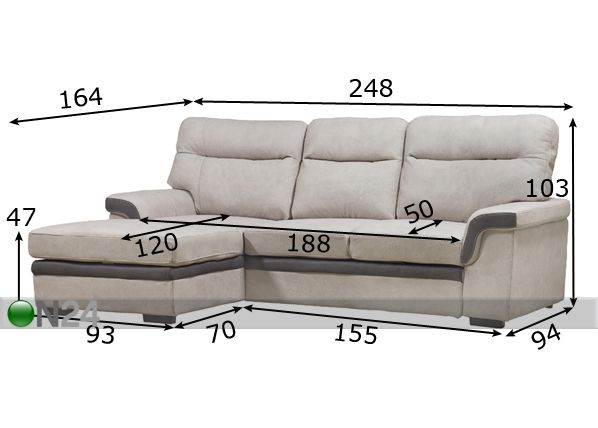 Угловой диван-кровать с ящиком ErikaII размеры