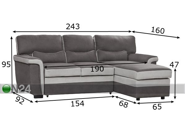 Угловой диван-кровать с ящиком Fabiola размеры