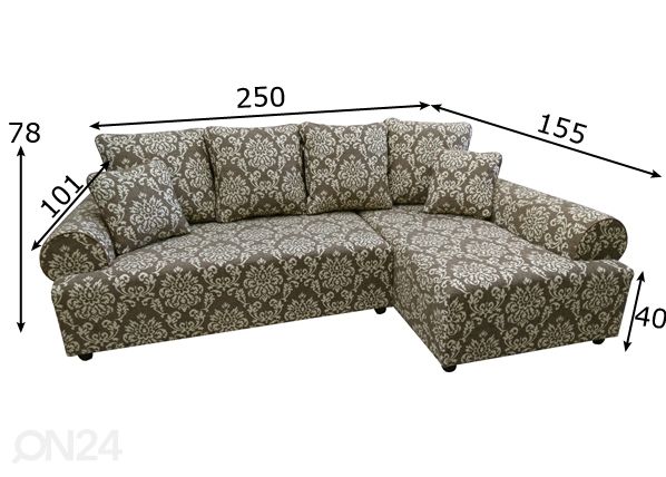 Угловой диван-кровать с ящиком Hannes размеры