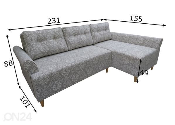 Угловой диван-кровать с ящиком Helmi размеры