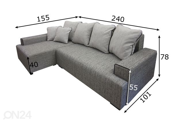 Угловой диван-кровать с ящиком Klaus Extra размеры