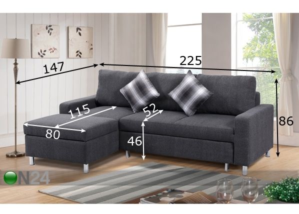 Угловой диван-кровать с ящиком Merike размеры