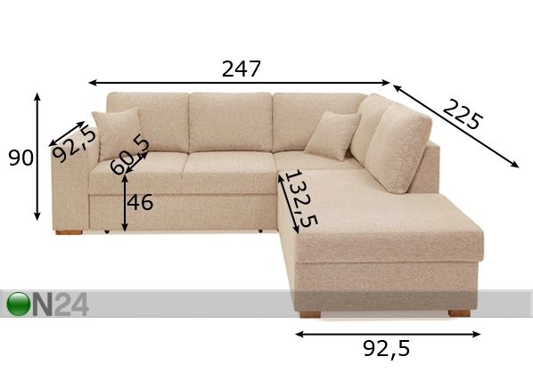 Угловой диван-кровать с ящиком Nora размеры