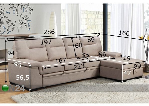 Угловой диван-кровать с ящиком Pam размеры