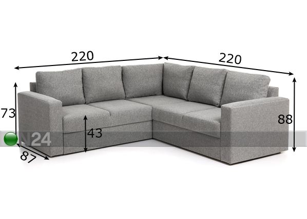 Угловой диван-кровать с ящиком Roma 2N2 размеры