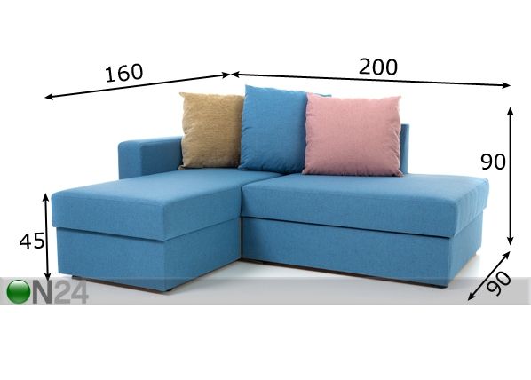 Угловой диван-кровать с ящиком Ronja размеры