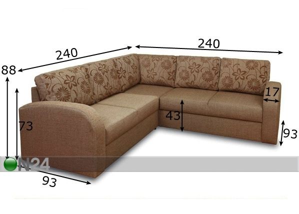 Угловой диван-кровать с ящиком Rowena размеры