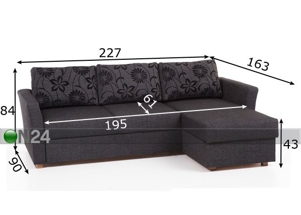 Угловой диван-кровать с ящиком Sindy размеры