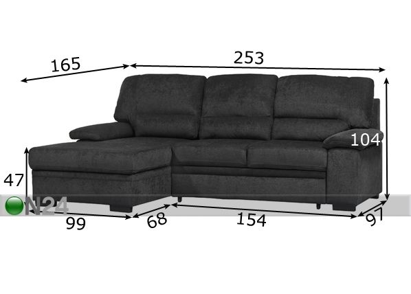 Угловой диван-кровать с ящиком Sybil размеры