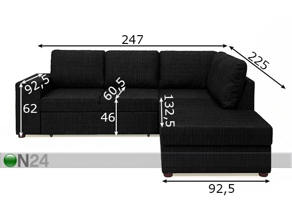Угловой диван-кровать Nora размеры