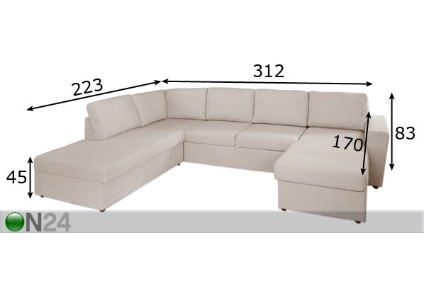 Угловой диван-кровать Omega XL размеры