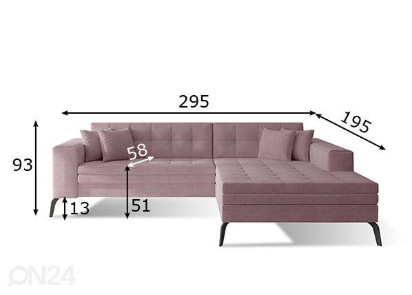 Угловой диван-кровать Solange размеры