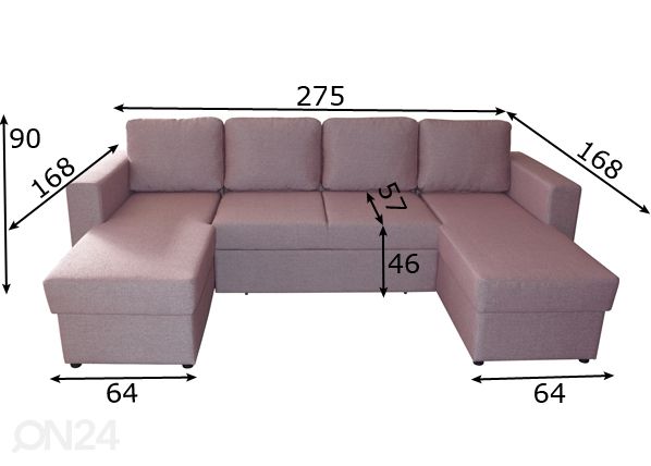 Угловой диван-кровать Susanna с двумя ящиками размеры