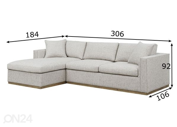 Угловой диван, левосторонний размеры