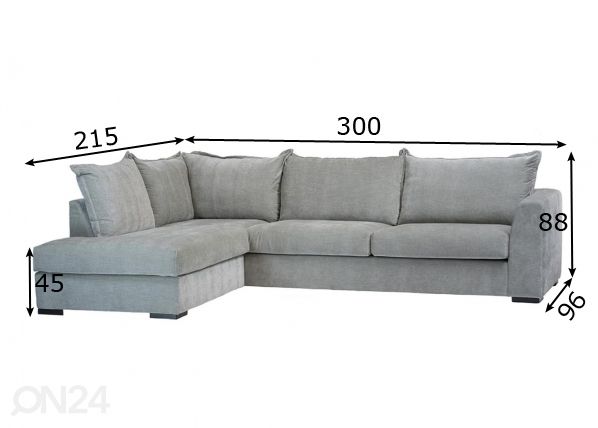 Угловой диван, левосторонний размеры