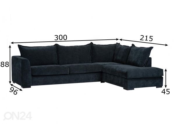 Угловой диван, правосторонний размеры