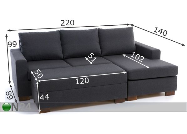Угловой диван + пуф с ящиком Cannes размеры