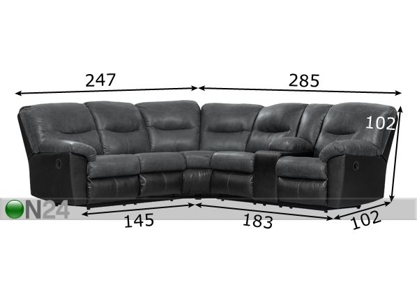 Угловой диван с двумя подножками Mirtel, тёмно-серый/чёрный размеры