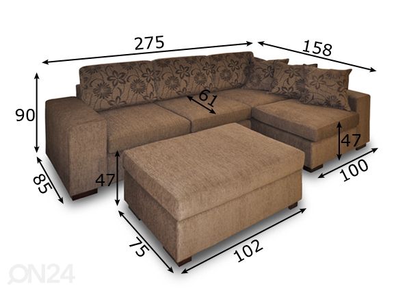 Угловой диван с пуфом размеры