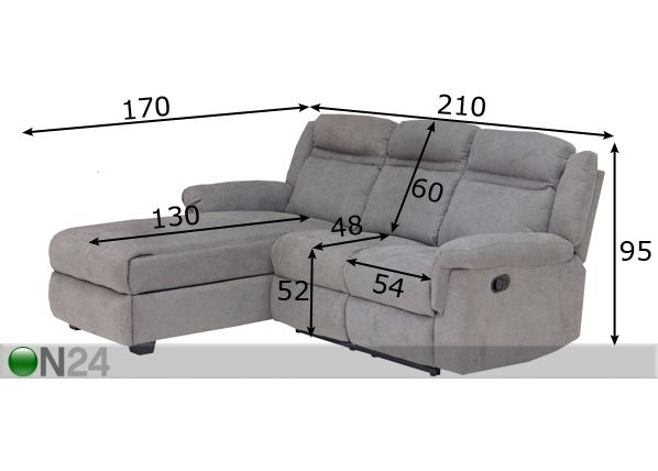 Угловой диван с ящиком и механизмом подножки Robin размеры