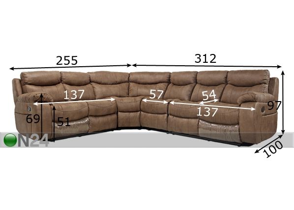 Угловой диван Relax2, светло-коричневый размеры
