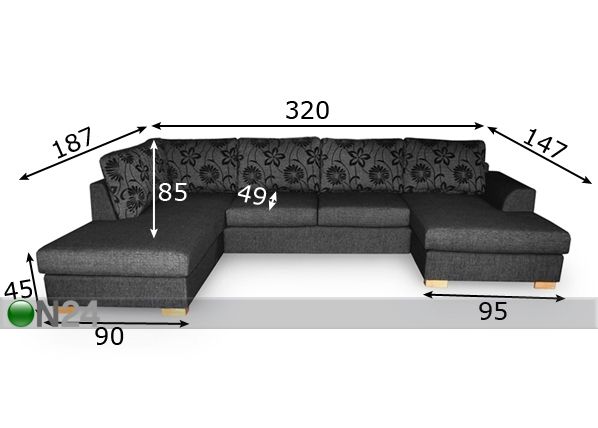 Угловой диван U размеры