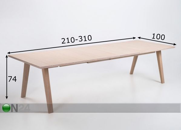 Удлиняемый обеденный стол A-Line 100x210-310 cm размеры