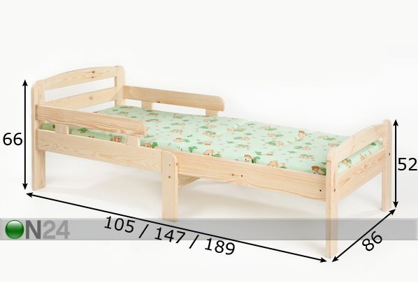 Удлиняющаяся детская кровать Kiku, без обработки размеры