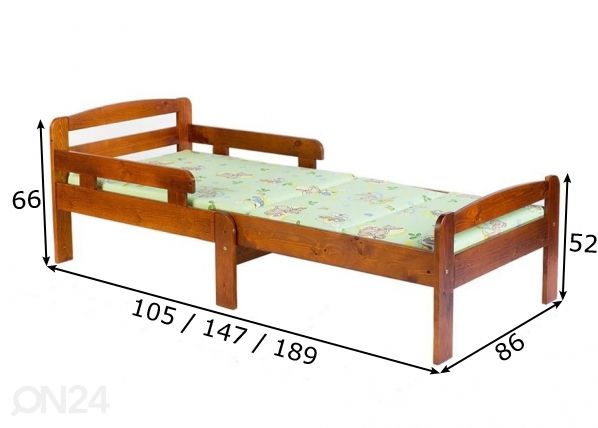 Удлиняющаяся детская кровать Kiku 75x100+42+42 cm размеры