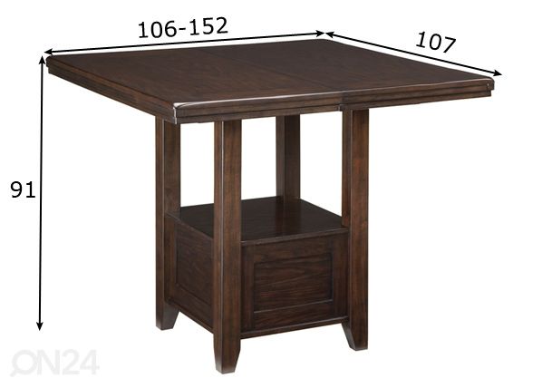 Удлиняющийся барный стол 106/152x107 cm размеры