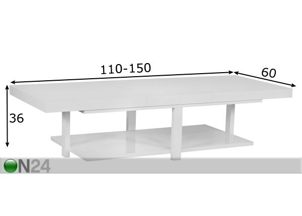 Удлиняющийся журнальный стол Brunch 110-150x60 cm размеры