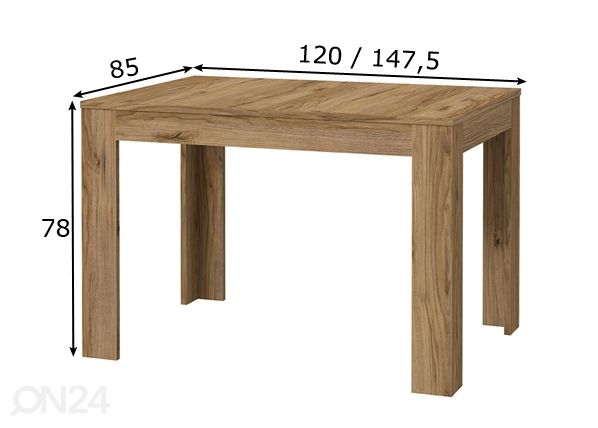 Удлиняющийся обеденный стол 120/147,5x85 cm размеры
