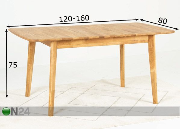 Удлиняющийся обеденный стол 120-160x80 cm размеры