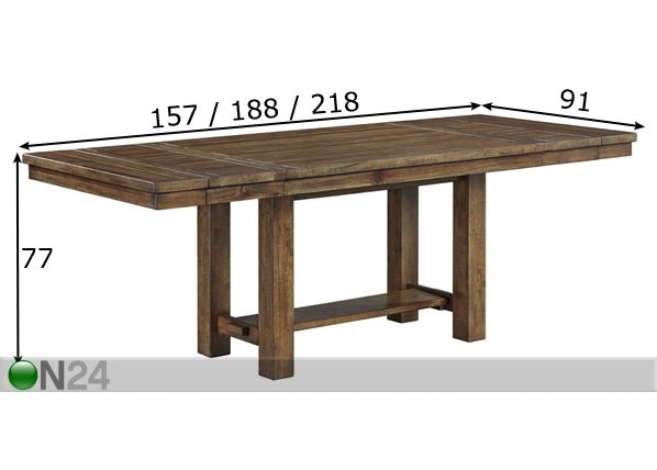Удлиняющийся обеденный стол 157/188/218x91 cm размеры