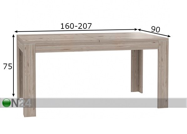 Удлиняющийся обеденный стол 160-207x90 cm размеры