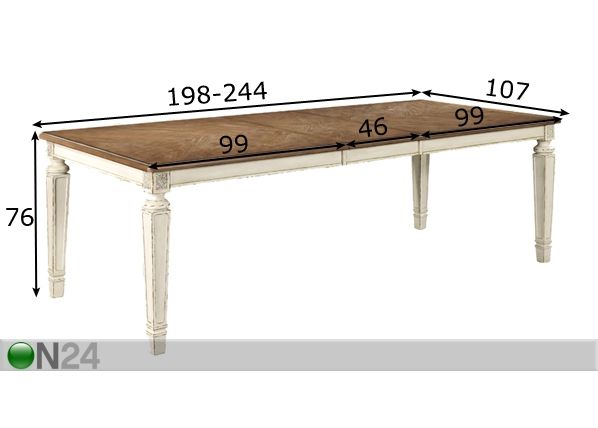 Удлиняющийся обеденный стол 198/244x107 cm размеры