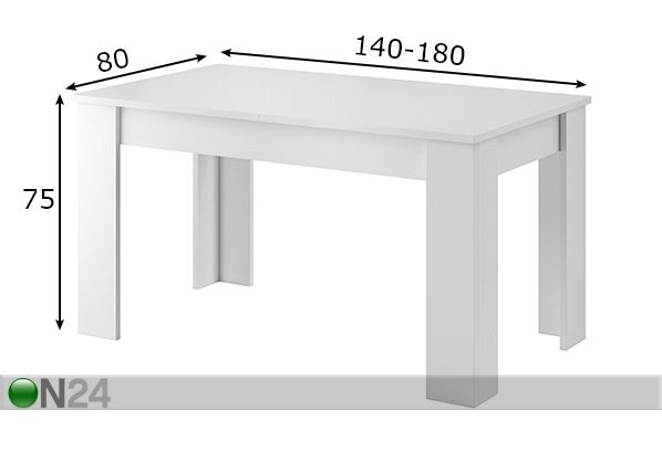 Удлиняющийся обеденный стол 80x140-180 cm размеры