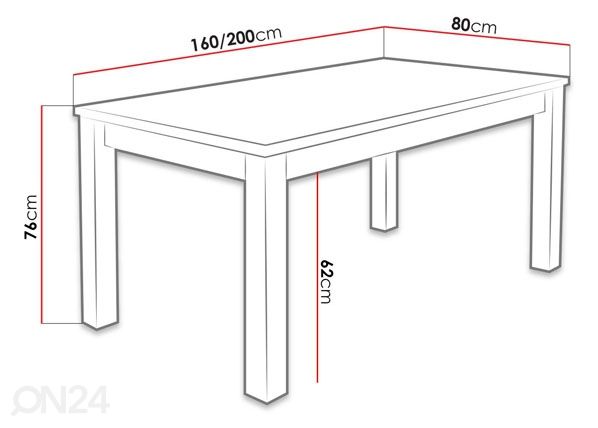 Удлиняющийся обеденный стол 80x160-200 cm + 6 стульев размеры