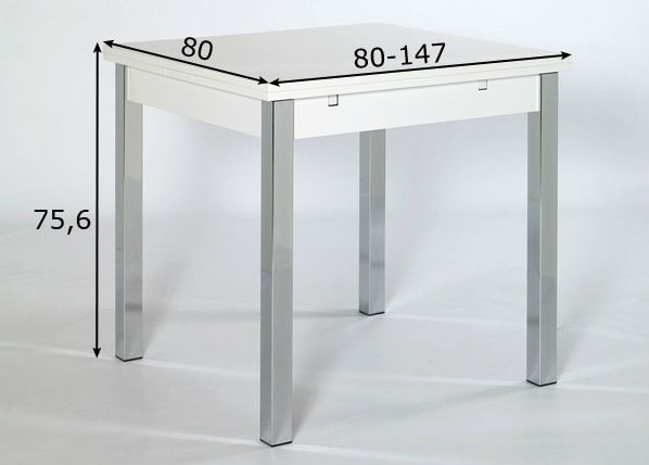 Удлиняющийся обеденный стол 80x80-147 cm, белый размеры