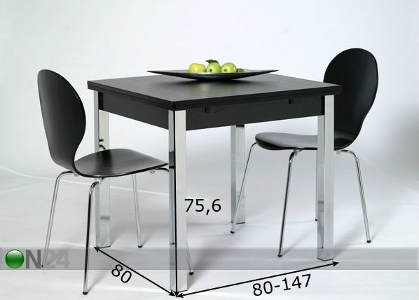 Удлиняющийся обеденный стол 80x80-147 cm, чёрный размеры