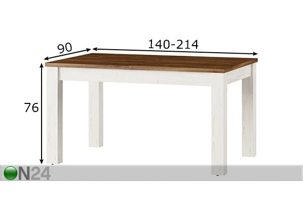 Удлиняющийся обеденный стол 90x140-214 cm размеры