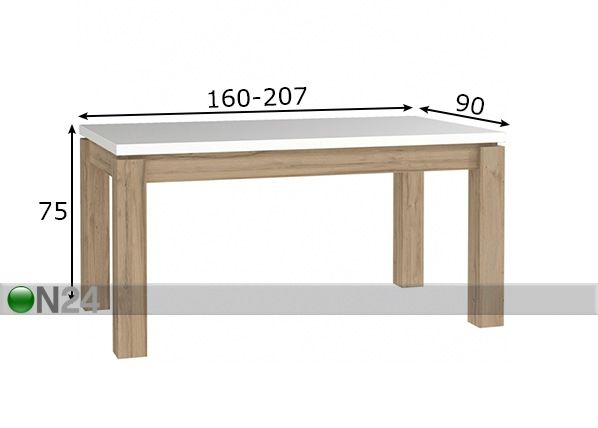 Удлиняющийся обеденный стол 90x160-207 cm размеры