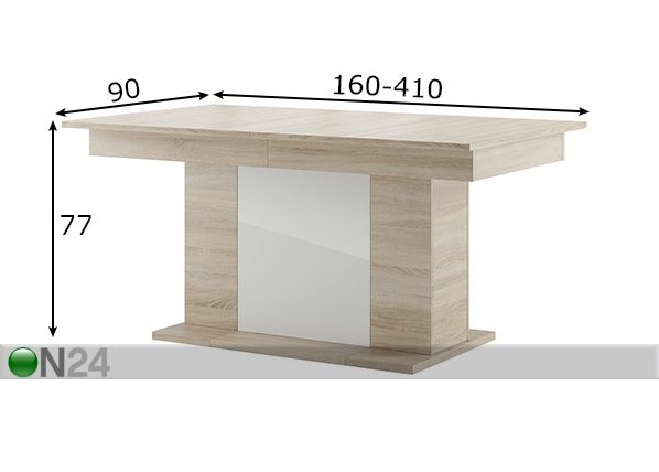 Удлиняющийся обеденный стол 90x160-410 cm размеры