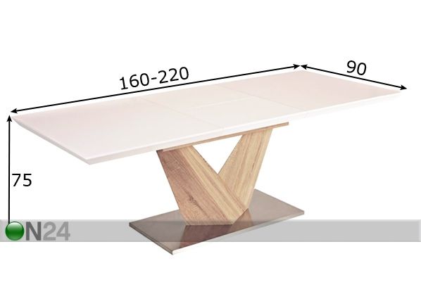 Удлиняющийся обеденный стол Alaras 90x160-220 cm размеры