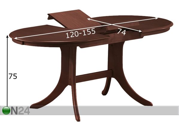Удлиняющийся обеденный стол Avana 74x120-155 cm размеры